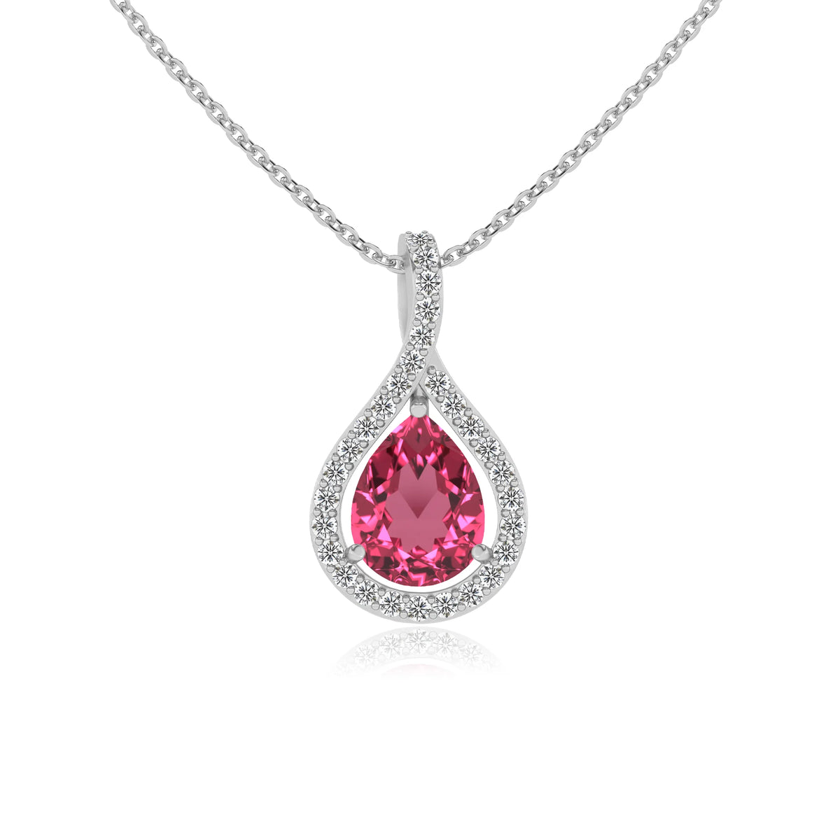 lab grown pink-tourmaline pear solitaire necklaces in white gold 