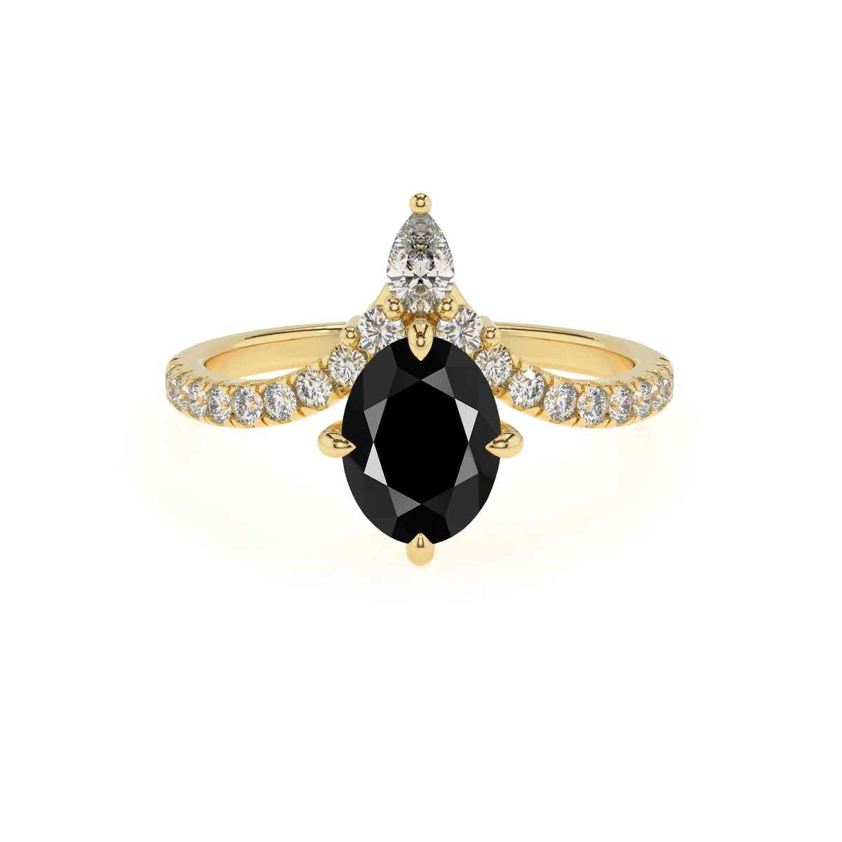 natural black-onyx oval solitaire rings in yellow gold 
