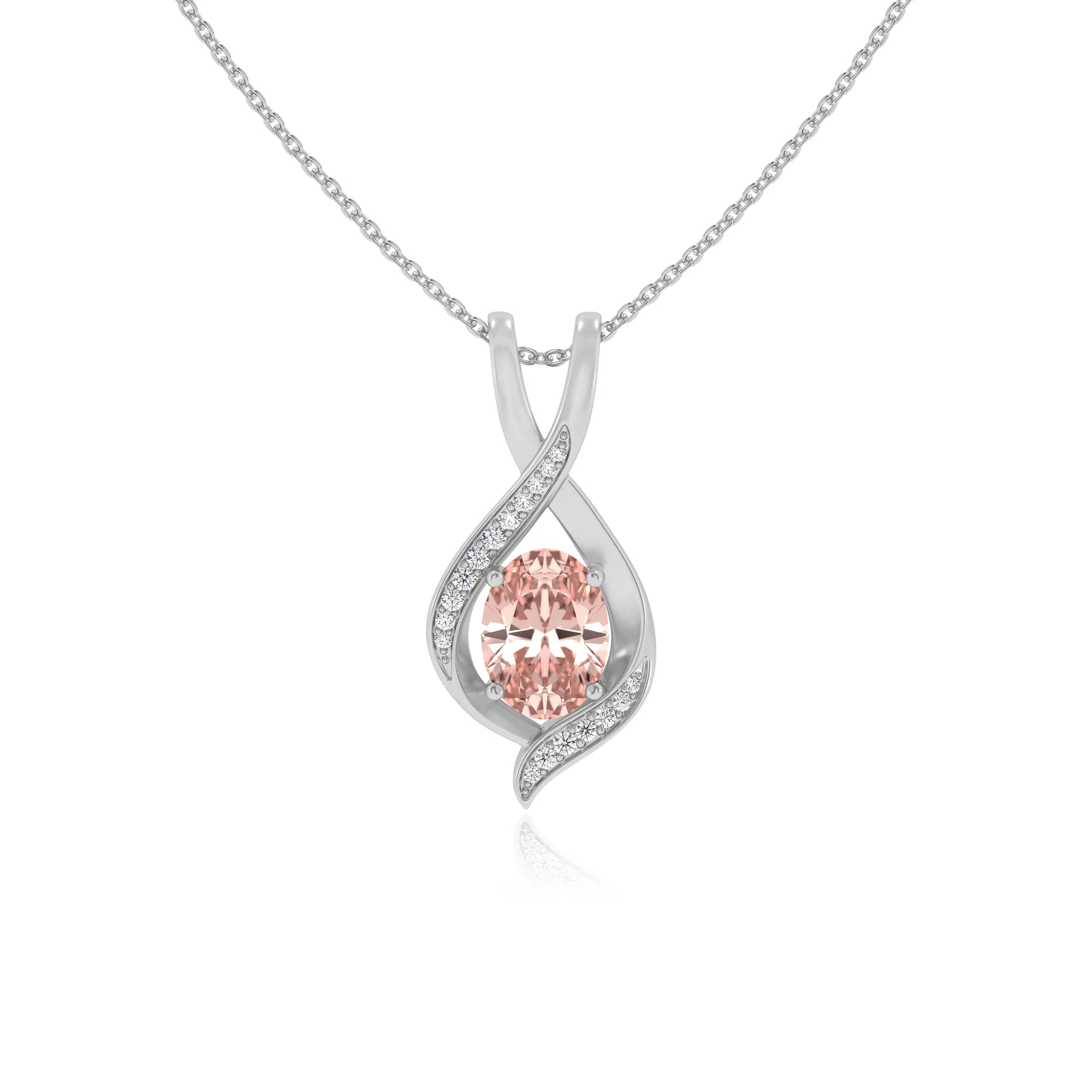 lab grown morganite oval solitaire necklaces in white gold 
