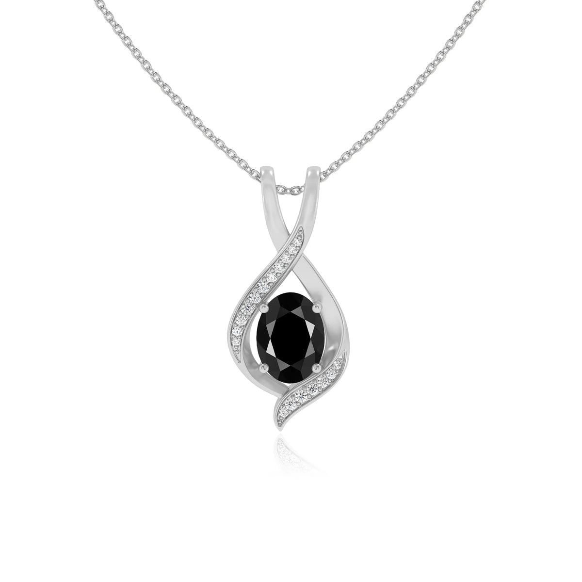 natural black-onyx oval solitaire necklaces in sterling silver 