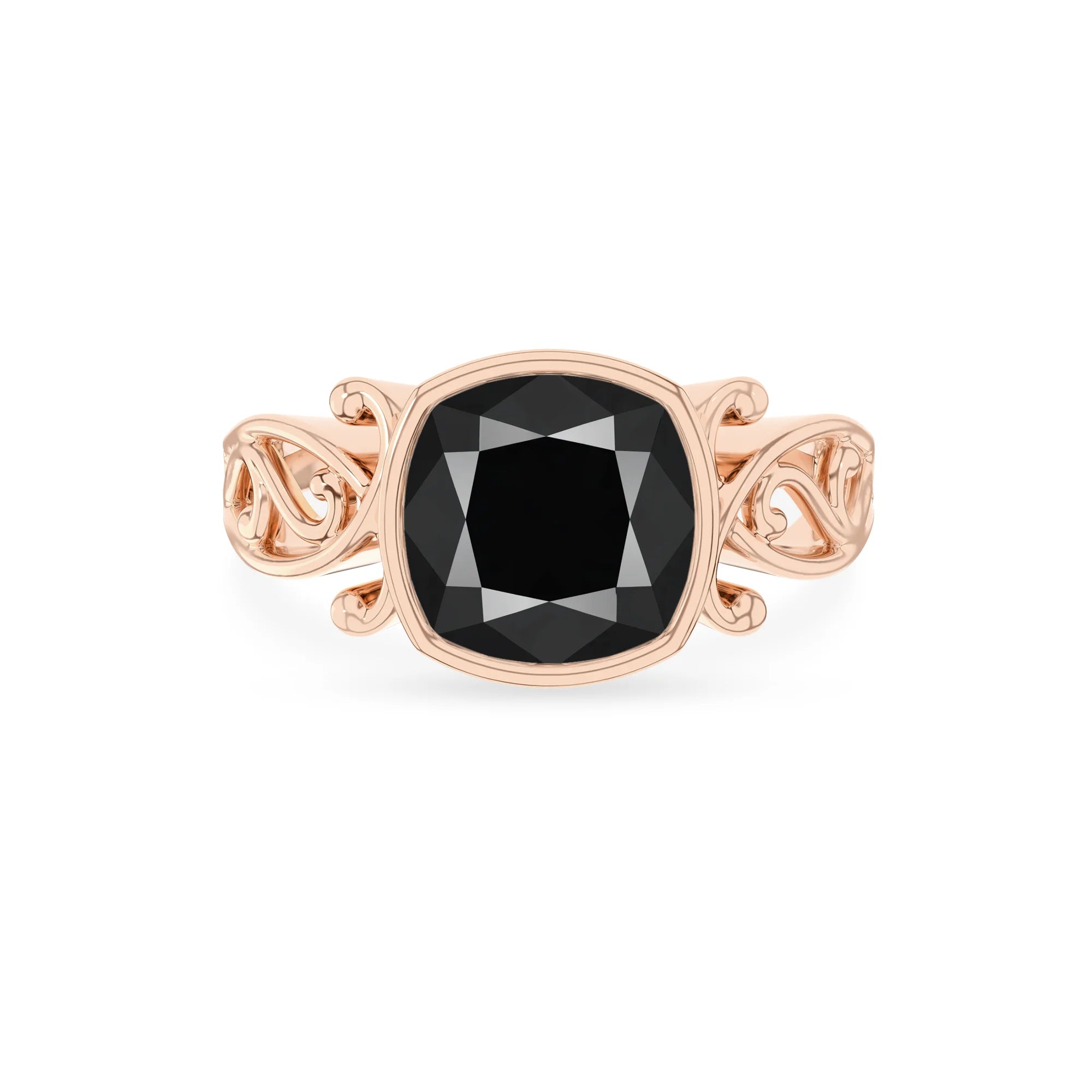 natural black-onyx cushion solitaire rings in rose gold 