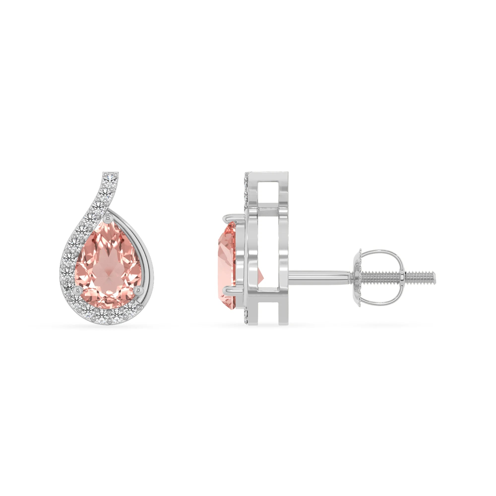 lab grown morganite pear stud earrings in sterling silver 