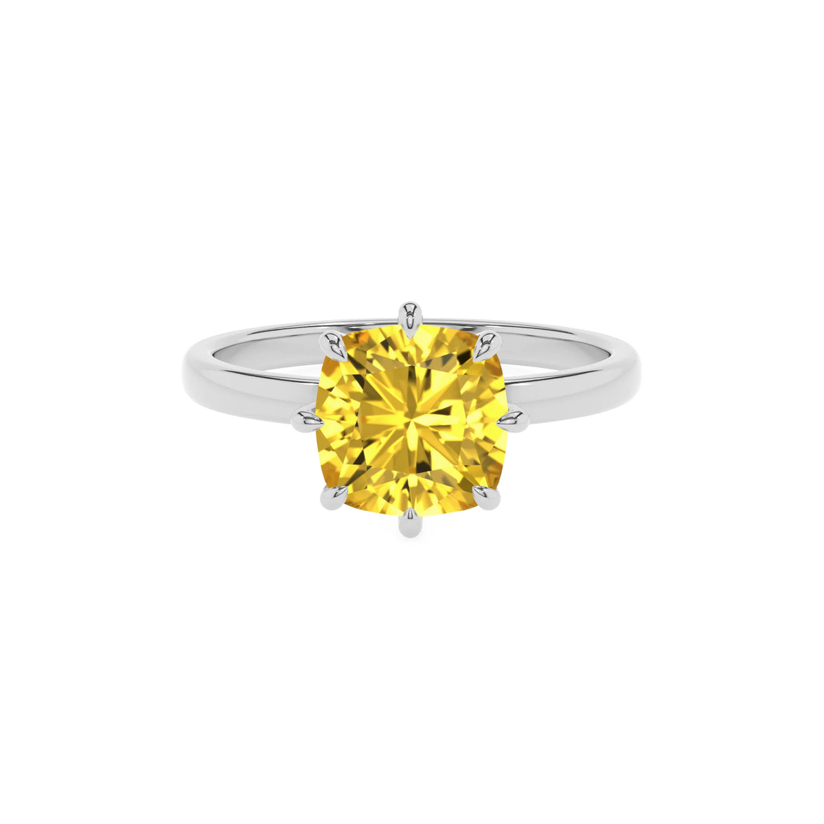 lab grown yellow-sapphire cushion solitaire rings in white gold 