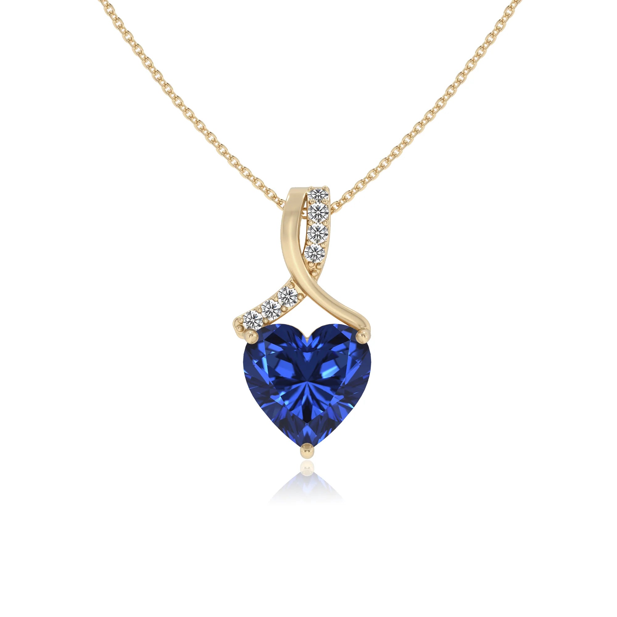 lab grown blue-sapphire heart solitaire necklaces in yellow gold 