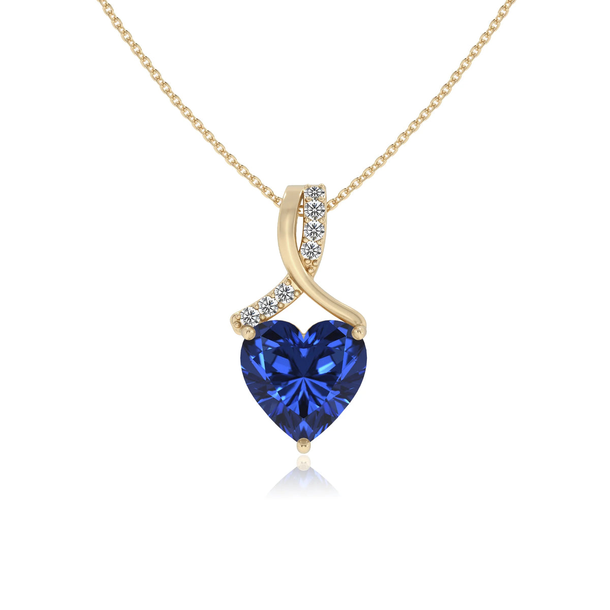 lab grown blue-sapphire heart solitaire necklaces in yellow gold 