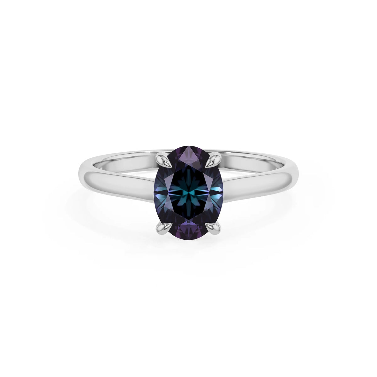 lab grown alexandrite oval solitaire rings in sterling silver 