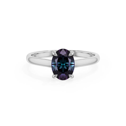 lab grown alexandrite oval solitaire rings in sterling silver 