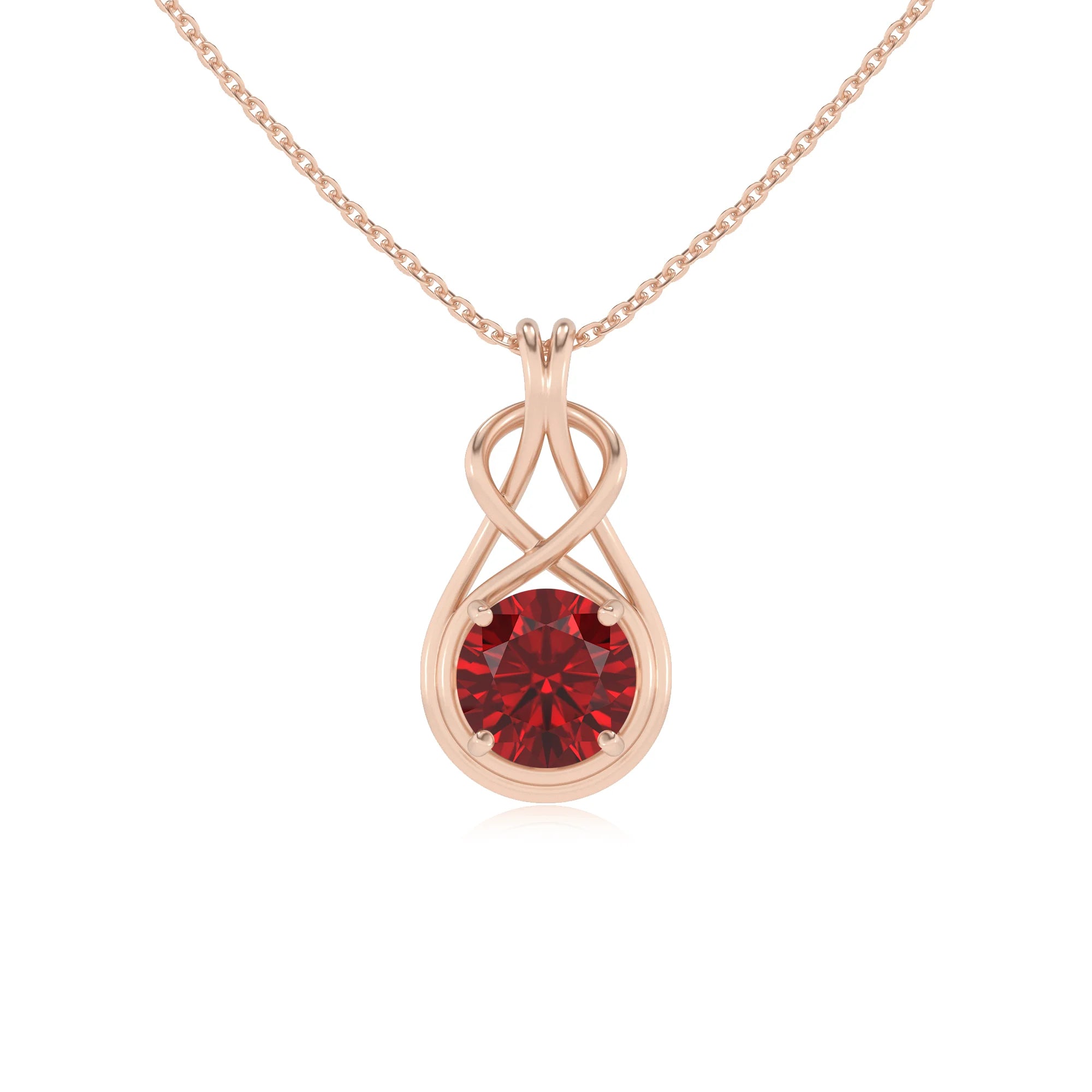 lab grown ruby round solitaire necklaces in rose gold 