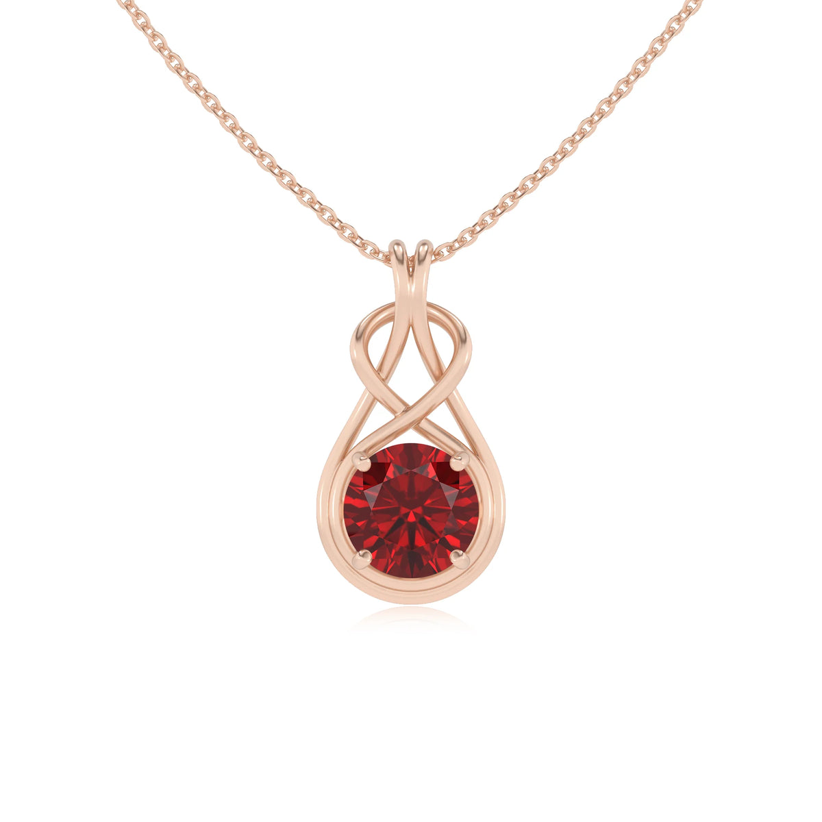 lab grown ruby round solitaire necklaces in rose gold 
