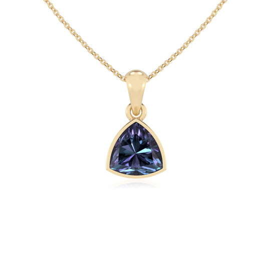 lab grown alexandrite trillion solitaire necklaces in yellow gold 