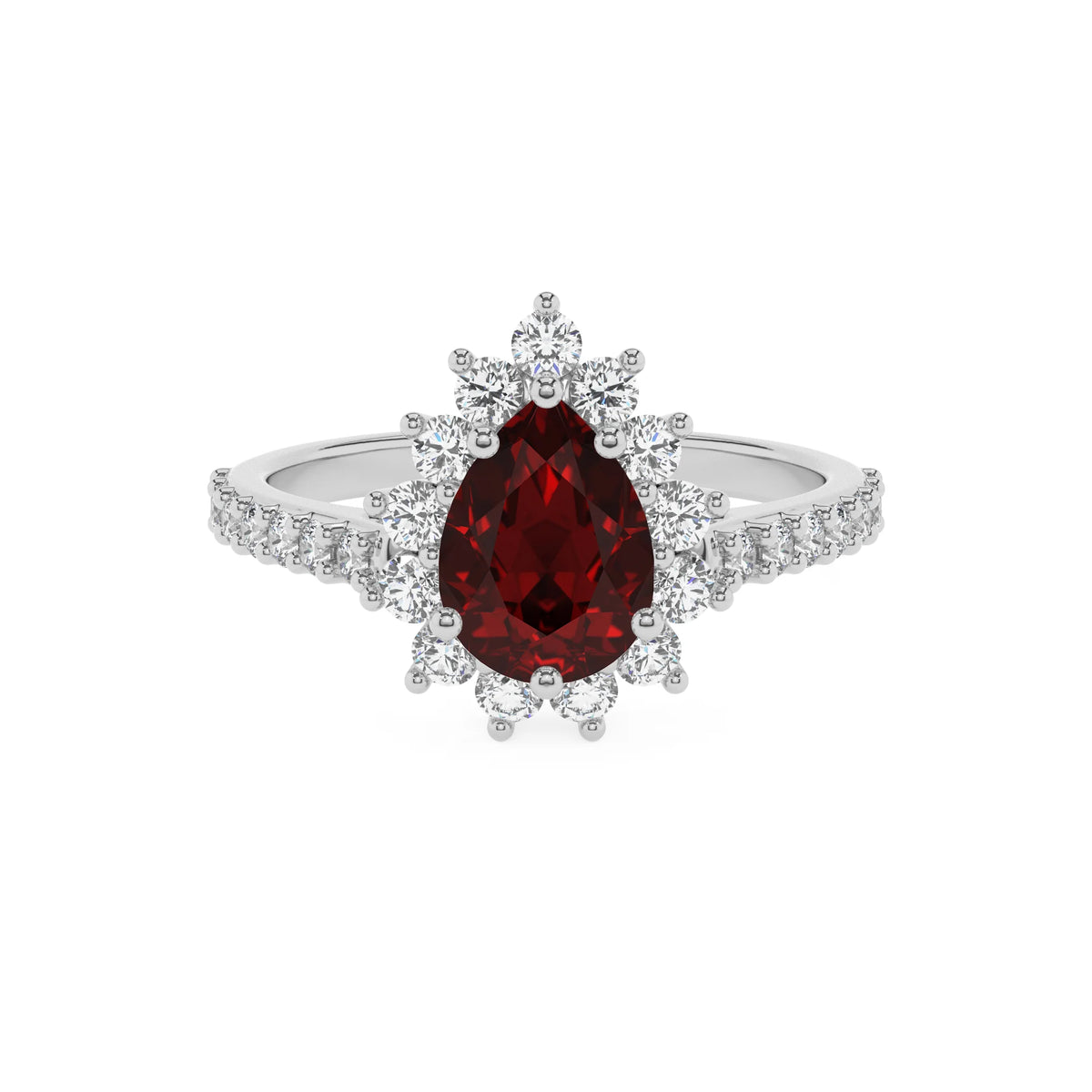 natural garnet pear solitaire rings in white gold 