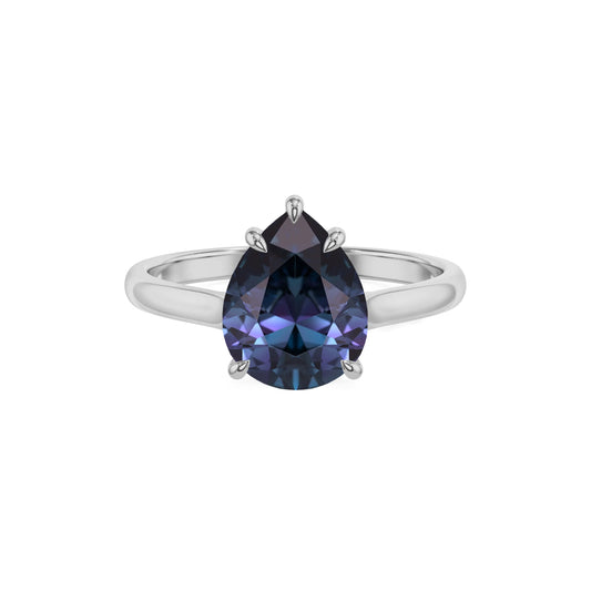 lab grown alexandrite pear solitaire rings in sterling silver 