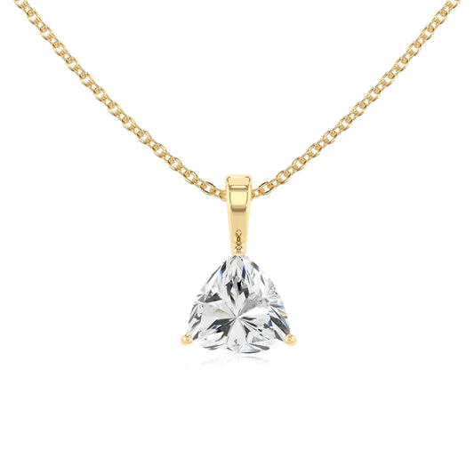 lab grown moissanite trillion solitaire necklaces in yellow gold 