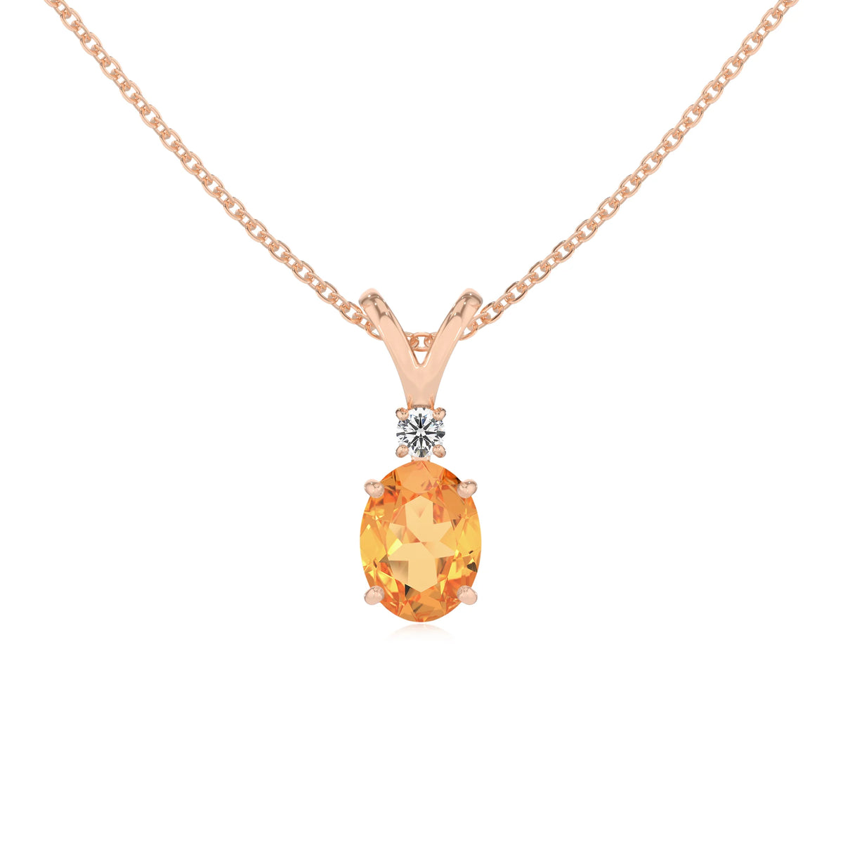 lab grown citrine oval solitaire v-bale necklaces in rose gold 