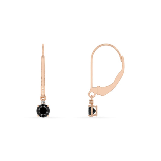 natural black onyx round drop earrings in rose gold 