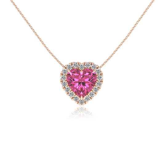 lab grown pink sapphire heart solitaire necklaces in rose gold 