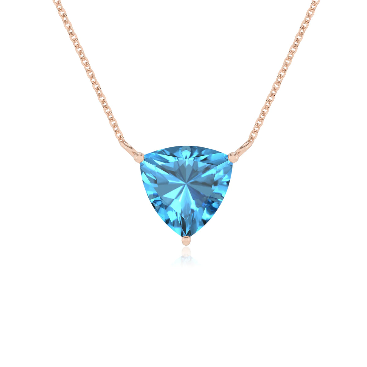 natural swiss-blue-topaz trillion solitaire necklaces in rose gold 