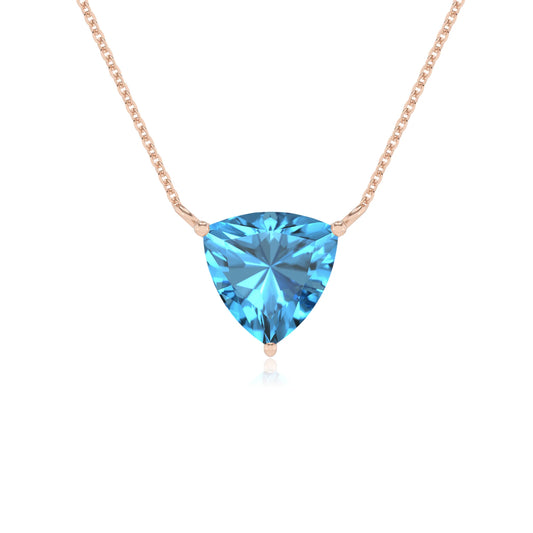 natural swiss-blue-topaz trillion solitaire necklaces in rose gold 