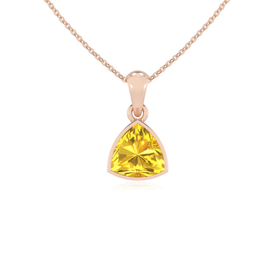 lab grown yellow-sapphire trillion solitaire necklaces in rose gold 