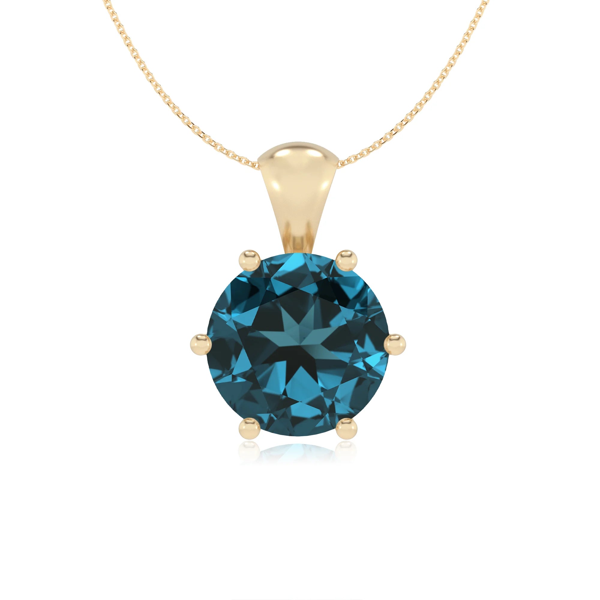 natural london-blue-topaz round solitaire necklaces in yellow gold 