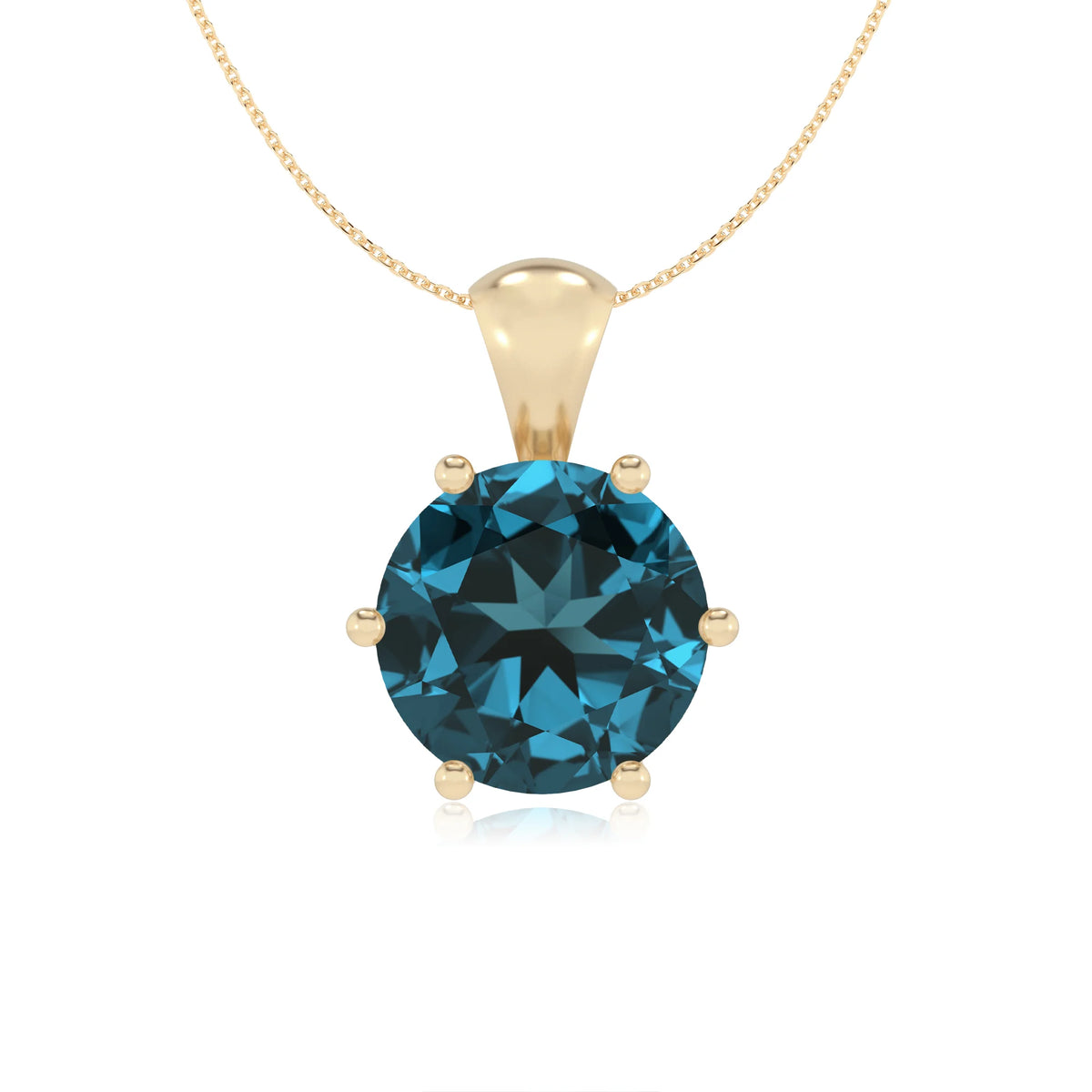 natural london-blue-topaz round solitaire necklaces in yellow gold 