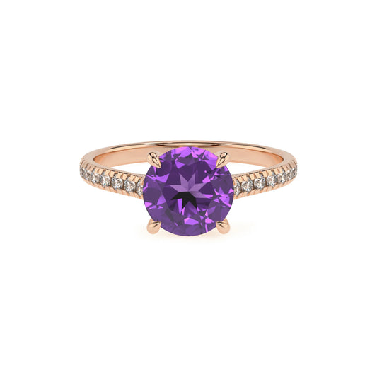 lab grown amethyst round half eternity solitaire engagement rings in rose gold 