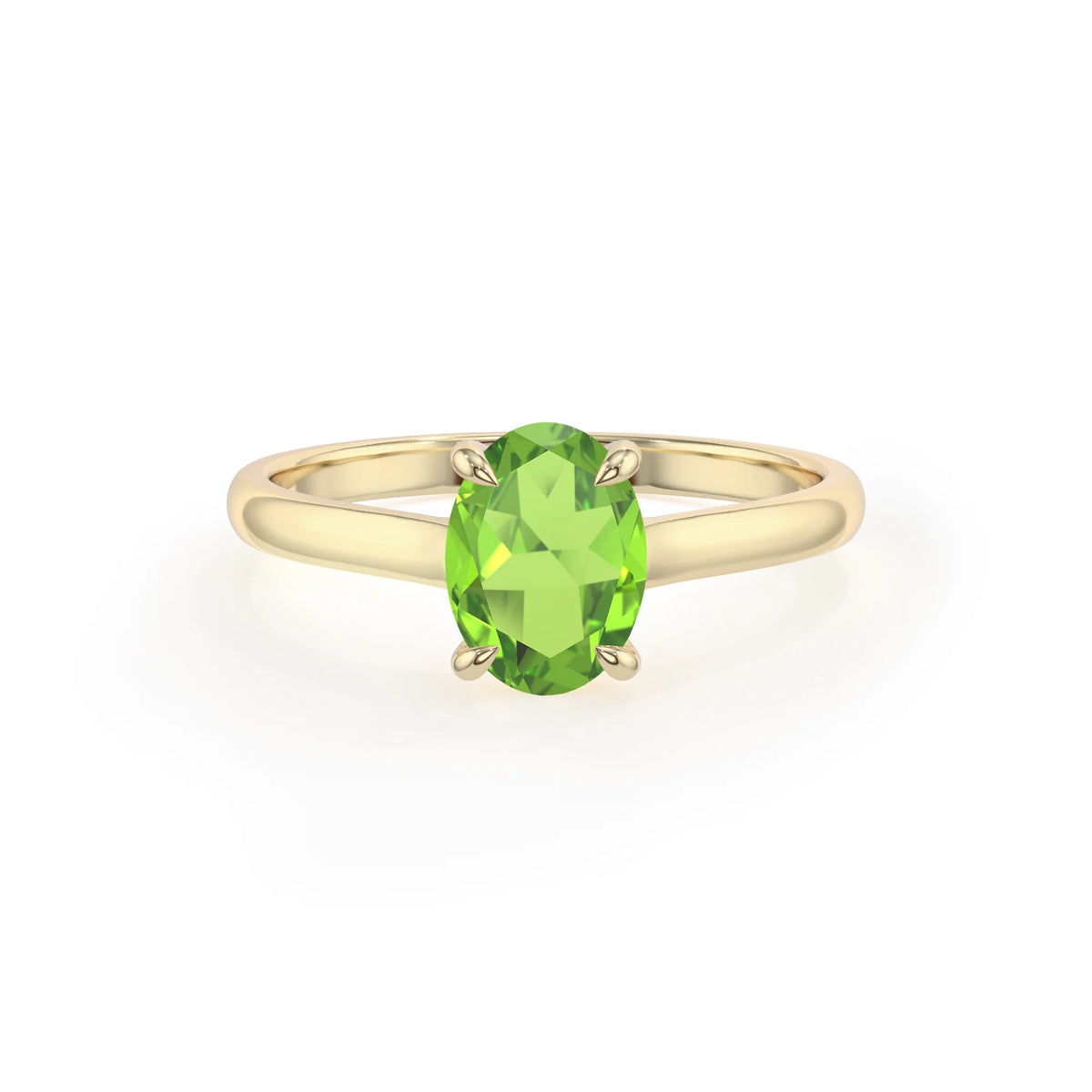 natural peridot oval solitaire rings in yellow gold 