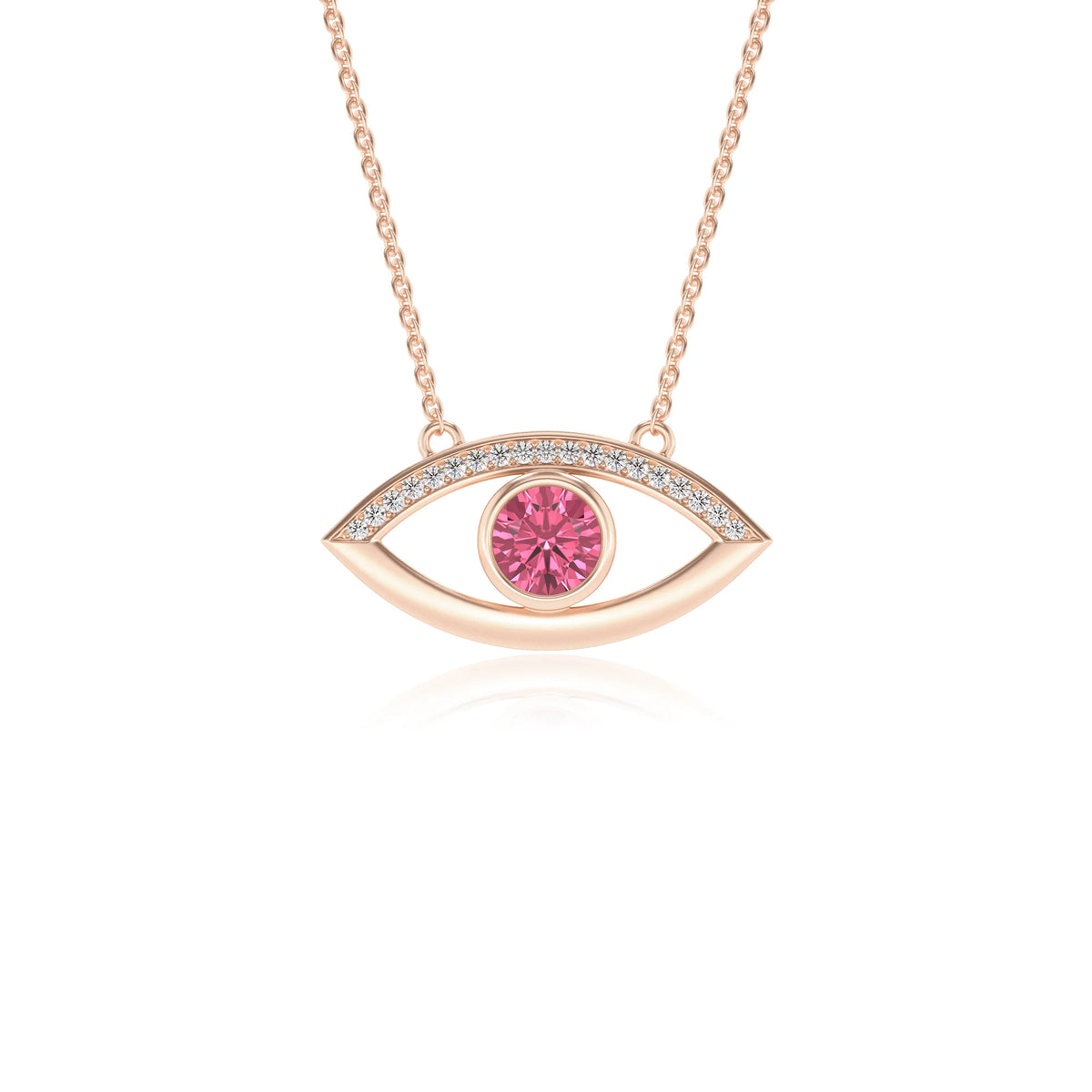 lab grown pink-tourmaline round solitaire necklaces in rose gold 