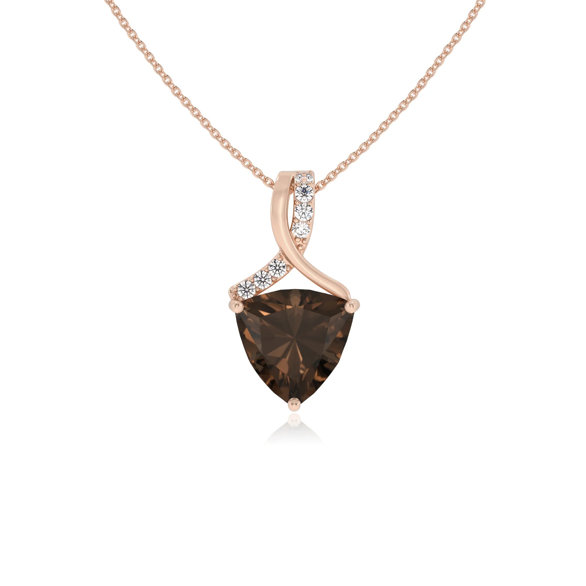 natural smoky-quartz trillion solitaire necklaces in rose gold 
