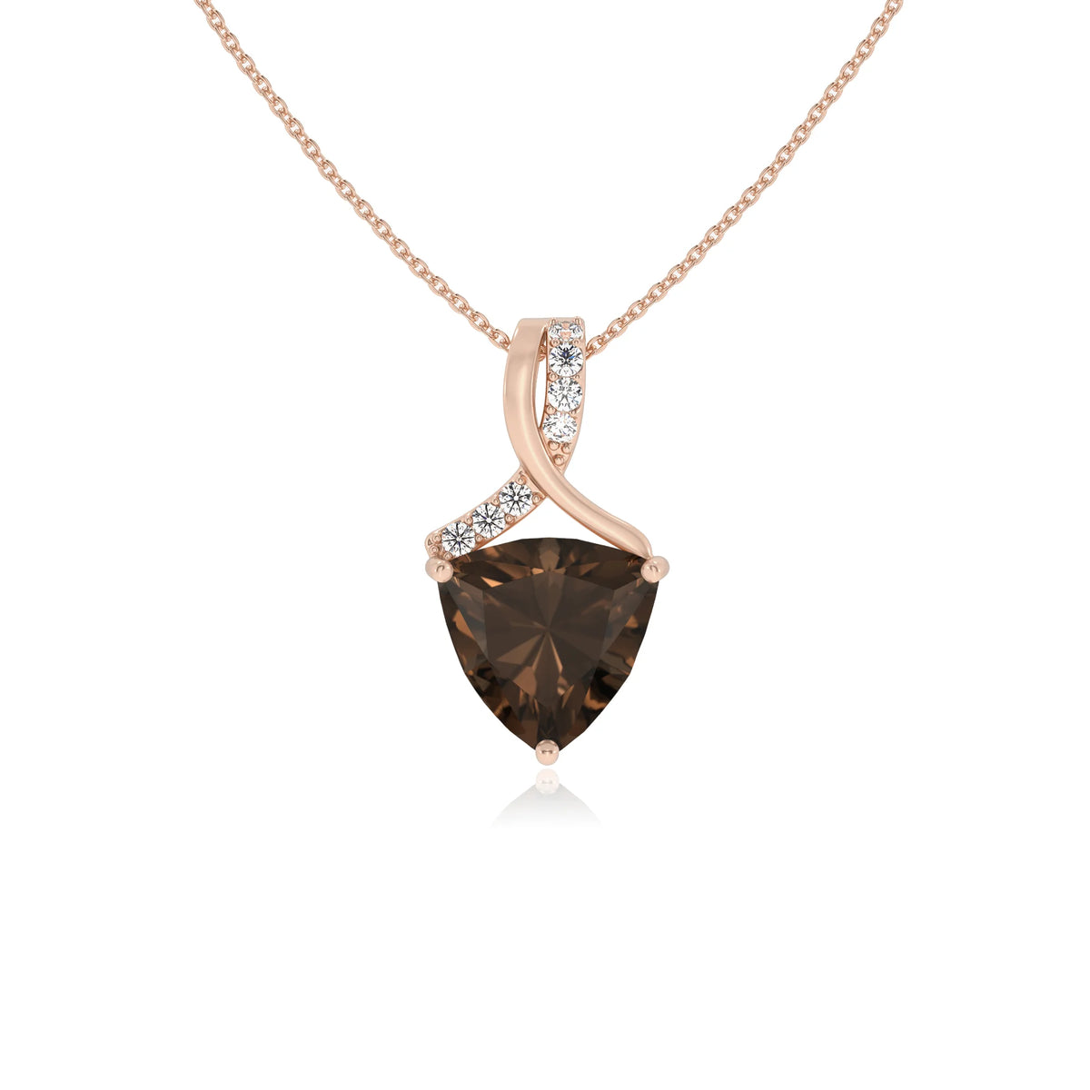 natural smoky-quartz trillion solitaire necklaces in rose gold 