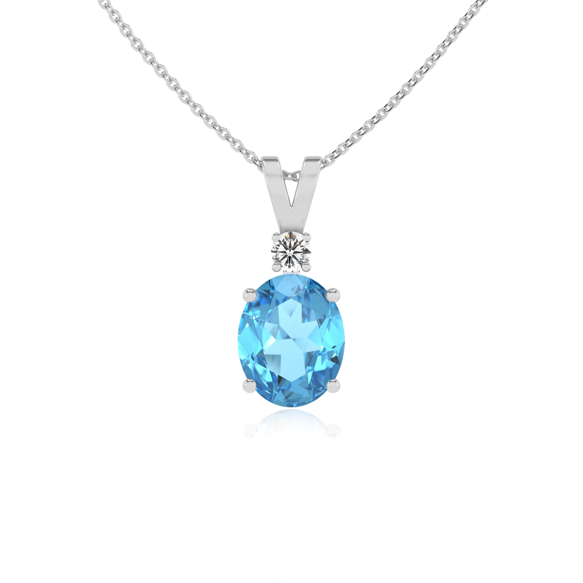 natural swiss-blue-topaz oval solitaire v-bale necklaces in sterling silver 