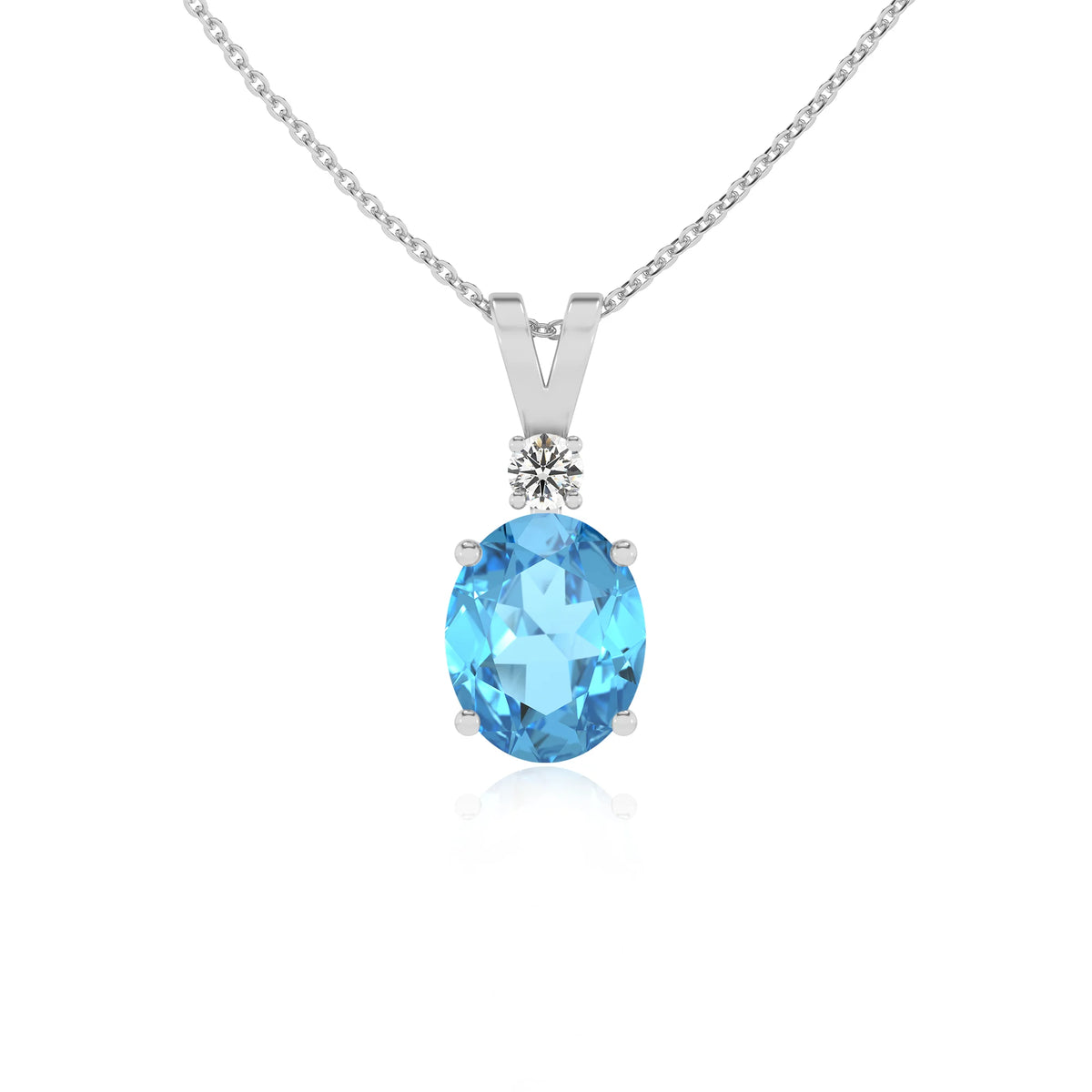 natural swiss-blue-topaz oval solitaire v-bale necklaces in sterling silver 