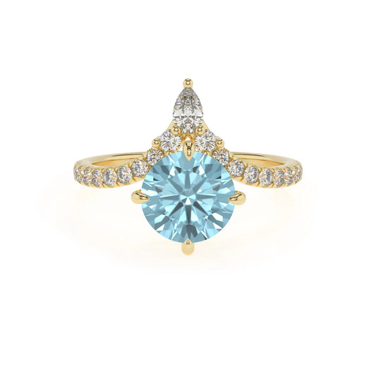 lab grown aquamarine round solitaire rings in yellow gold 