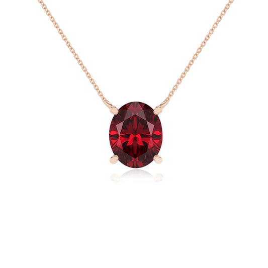 lab grown ruby oval solitaire necklaces in rose gold 
