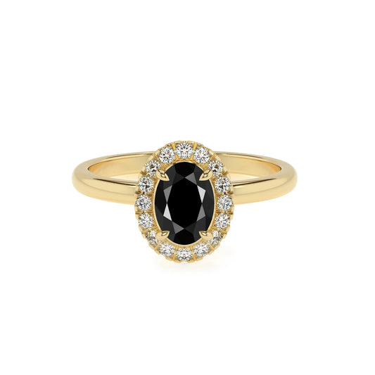 natural black-onyx oval solitaire rings in yellow gold 