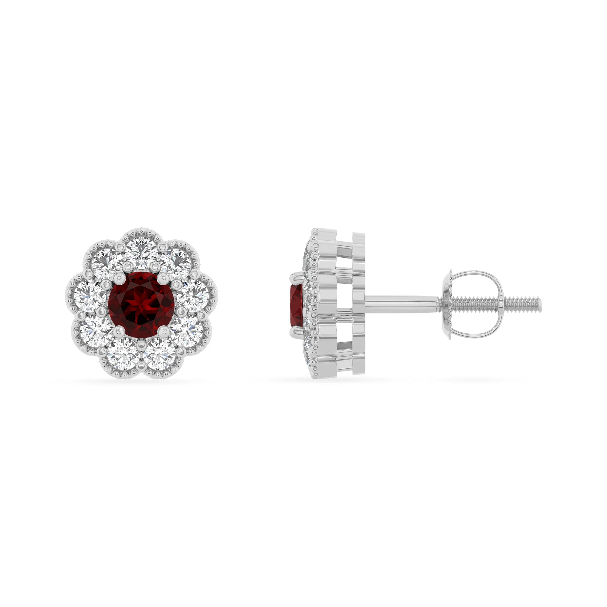 natural garnet round stud earrings in sterling silver 