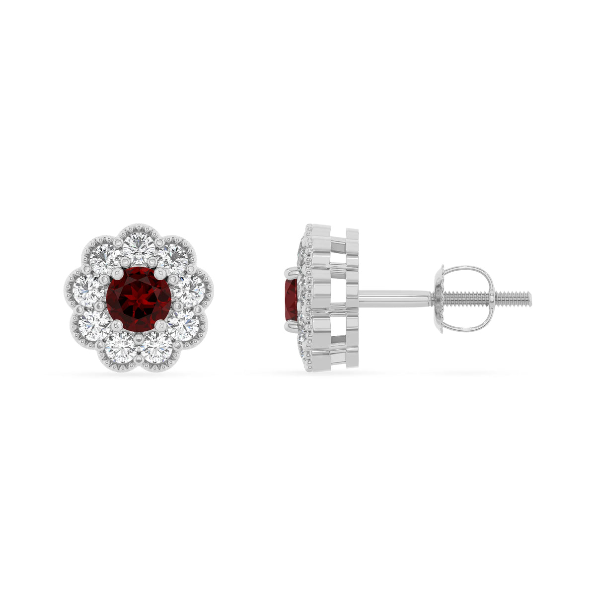 natural garnet round stud earrings in sterling silver 
