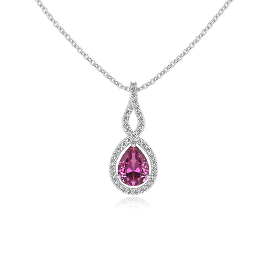 lab grown pink-sapphire pear necklaces in white gold 