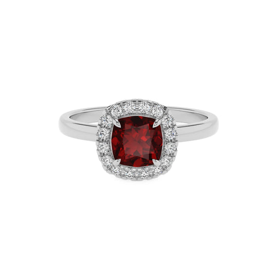natural garnet cushion solitaire rings in white gold 
