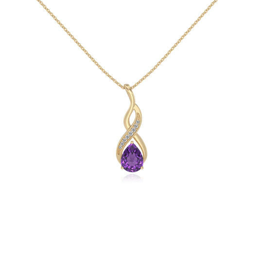 lab grown amethyst pear solitaire necklaces in yellow gold 
