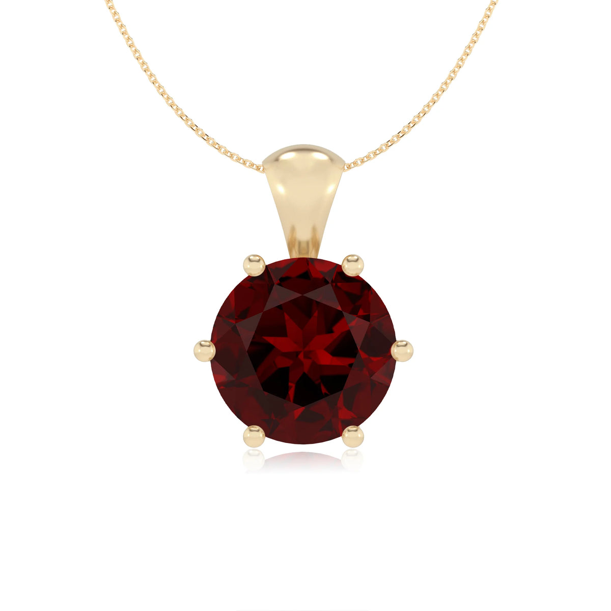 natural garnet round solitaire necklaces in yellow gold 