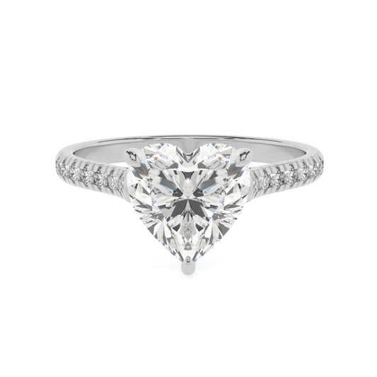 lab grown moissanite heart half eternity solitaire engagement rings in sterling silver 