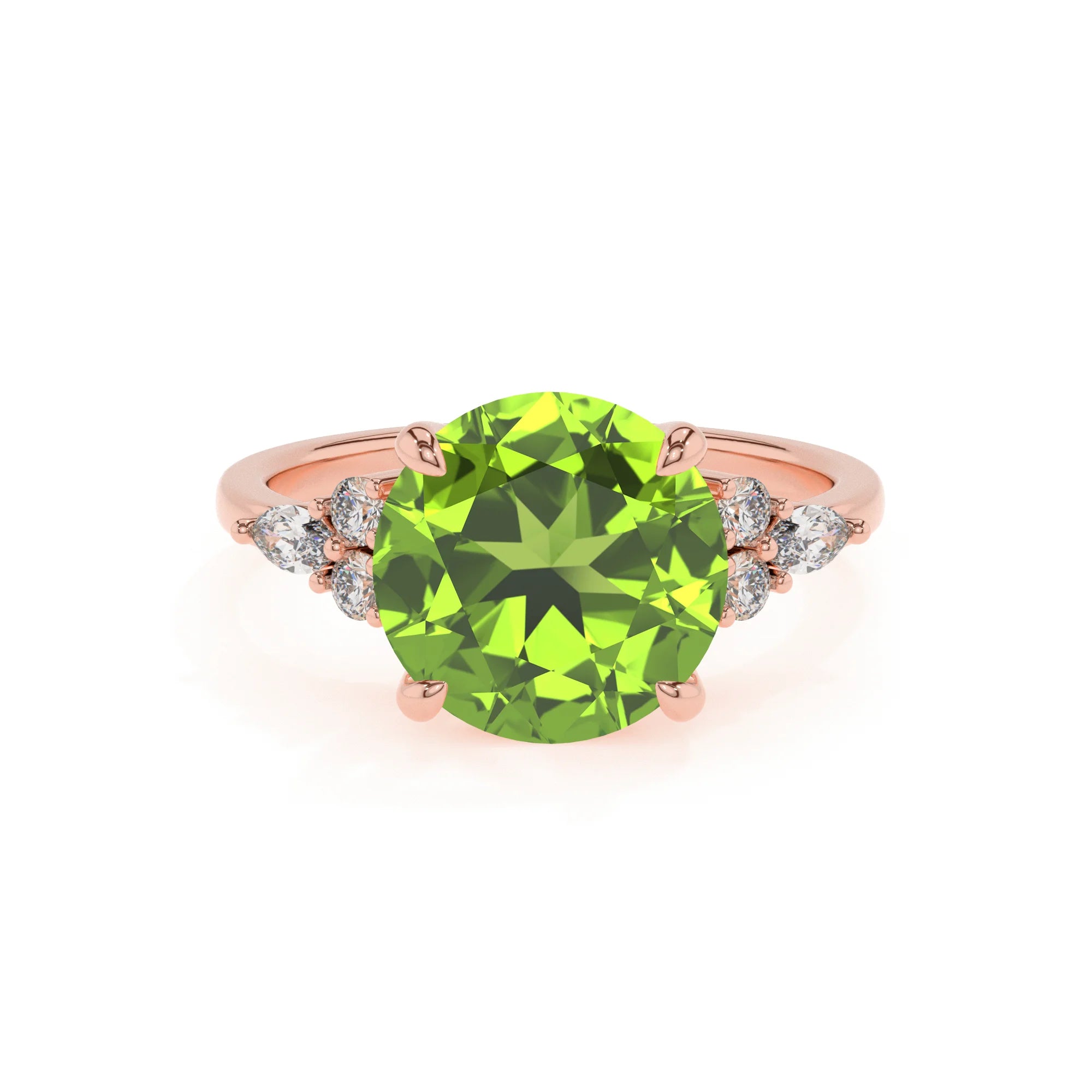 natural peridot round solitaire rings in rose gold 