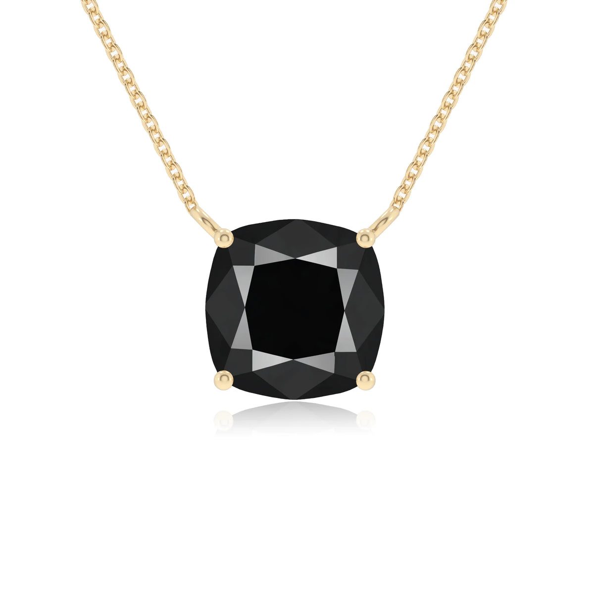 natural black-onyx cushion solitaire necklaces in yellow gold 