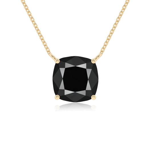 natural black-onyx cushion solitaire necklaces in yellow gold 