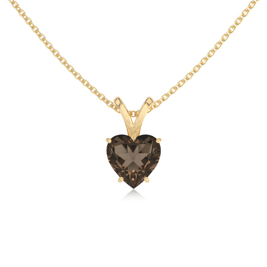 natural smoky-quartz heart solitaire v-bale necklaces in yellow gold 