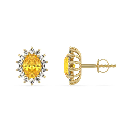 lab grown yellow sapphire oval stud earrings in yellow gold 