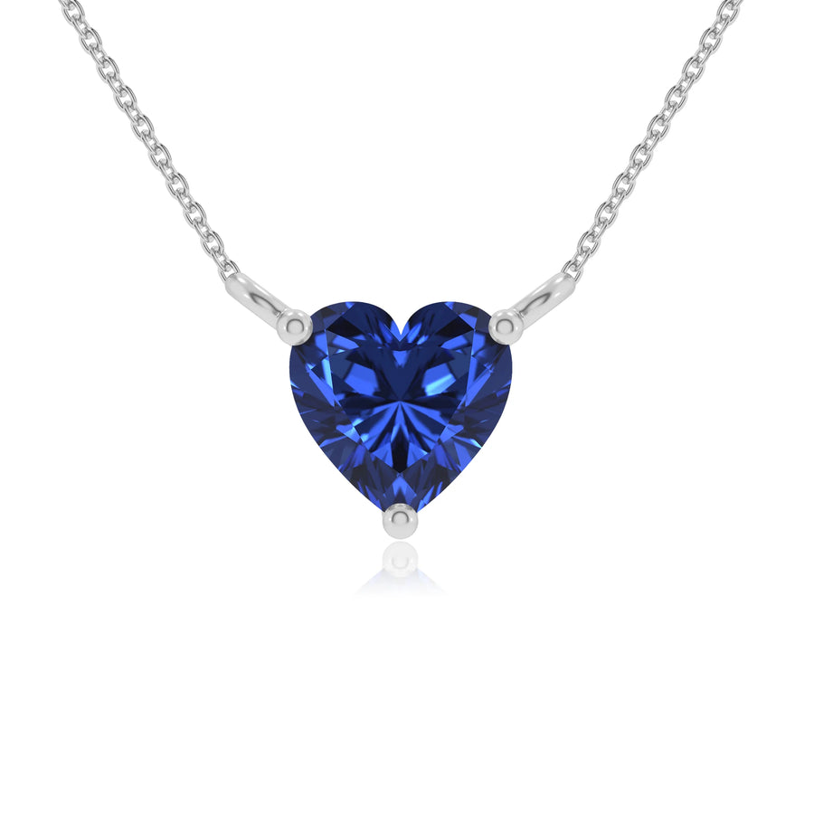 lab grown blue-sapphire heart solitaire necklaces in platinum 
