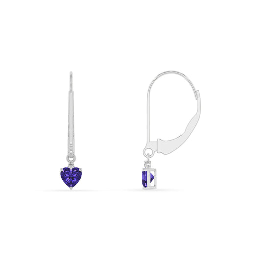 lab grown tanzanite heart drop earrings in white gold 