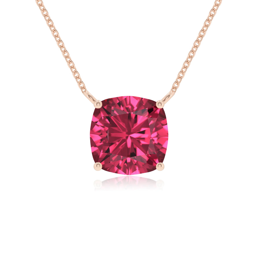 lab grown pink-tourmaline cushion solitaire necklaces in rose gold 